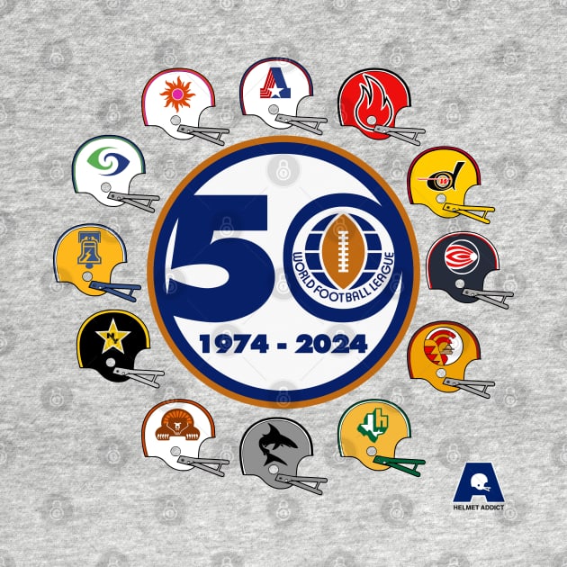 World Football League (1974-1975) 50th Anniversary Helmets Shirt by HelmetAddict